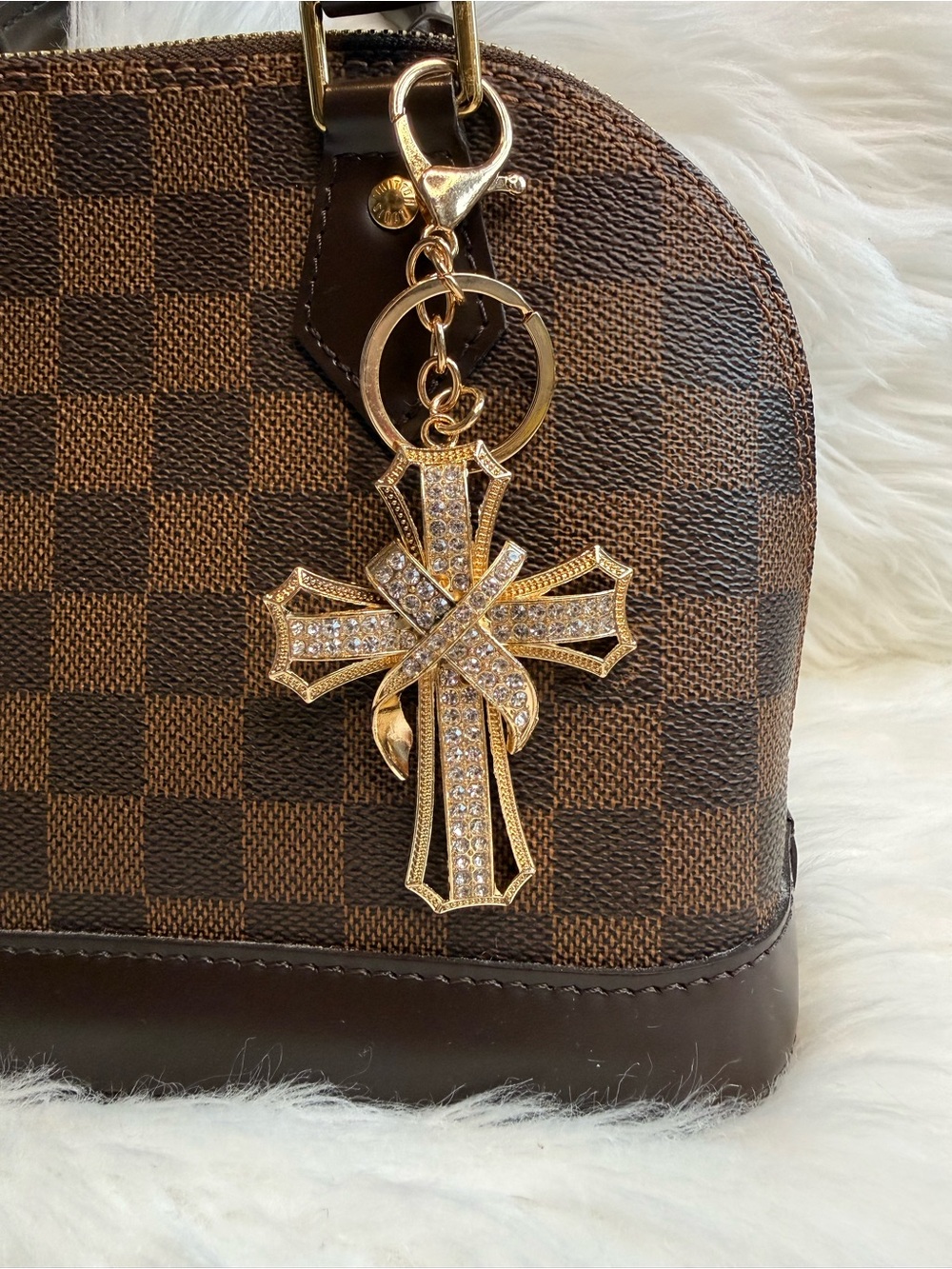Cross Keyring Bag Charm Keychain Car Key Fob Crystal Rhinestone Gold